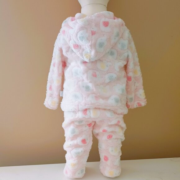 Duck Duck Goose Plush 2 Piece Set 3-6m Baby Girl Pink Fleece Footed & Hooded NWT - Picture 5 of 12